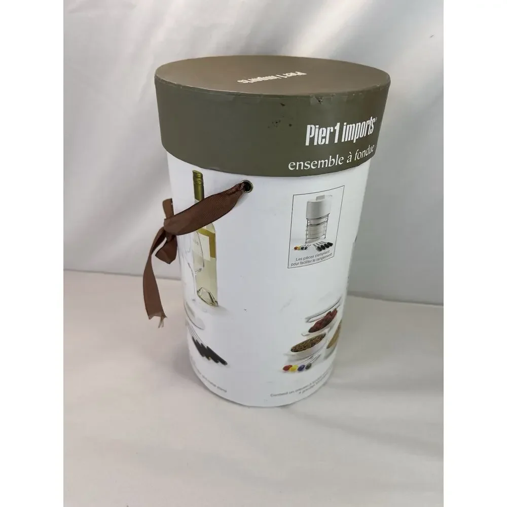 Pier 1 Imports White Porcelain Ceramic Fondue Set Chocolate Cheese Bowls Forks⁠